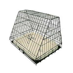 Deluxe Sloping Puppy Cage Medium 30 inch Black Folding Dog Crate with Non-Chew Metal Tray, Fleece and Slanted Front For…