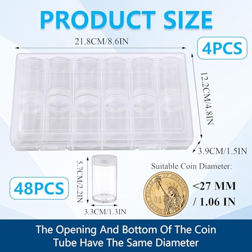Tubos para monedas con tapa roscada, set de 48 piezas miniatura 2