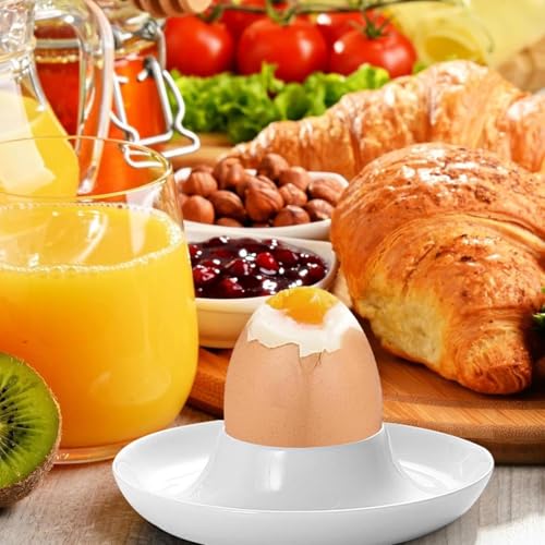 SHSHbuy Eierbecher Set,6 Stück Eierbecher Lustig,Weiss Kunststoff Eierständer mit Ablage,Egg Cups,Runde Eierbecher für Kinder,Frühstück Eierhalter Hart und Weichgekochten Eiern – Bild 7