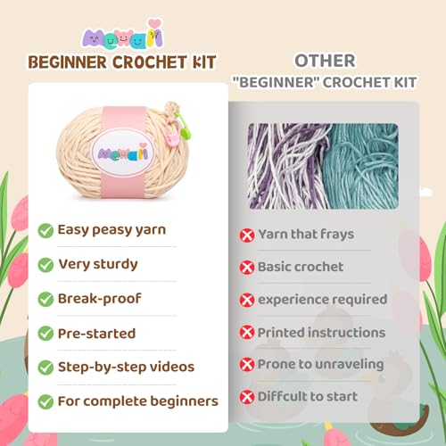 Image of Mewaii Crochet Kit for Beginners Level 1 with 40% Extra Eco-Friendly Pre-Started Easy Yarn, Step-by-Step Video Tutorials for Adults and Kids (3 Pack Sea Otter Family)