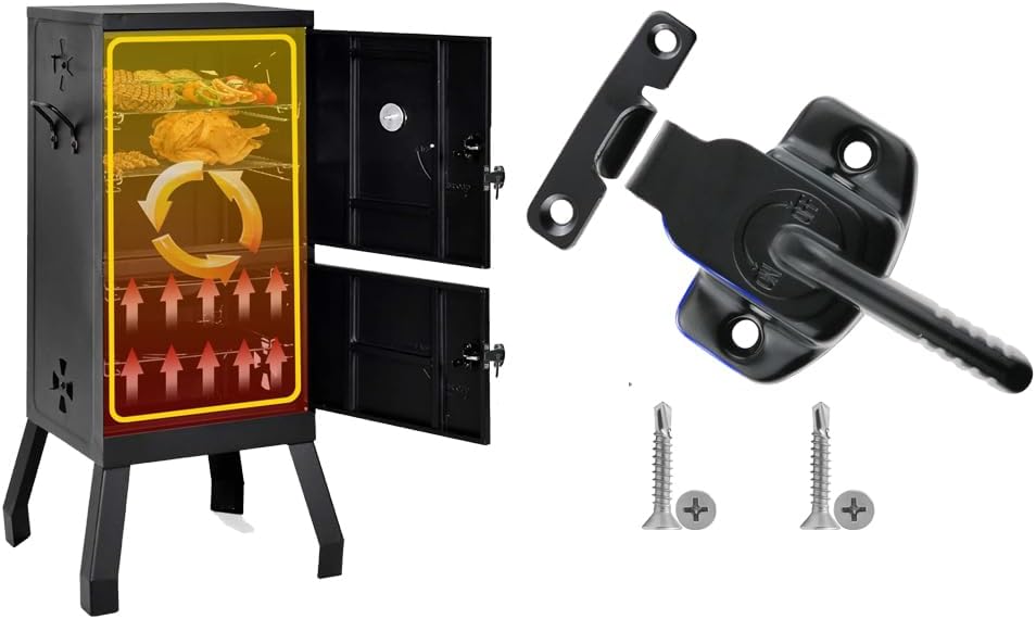 Miniatura 8 de Pestillo de puerta para ahumador Pit Boss 1077, abrazadera de tapa de ahumador a prueba de óxido con tornillos, 4 piezas, pestillo de hoja de