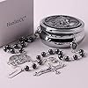 HanlinCC Saint Michael the Archangel Hematite Black Stone Beads Rosary Necklace with Metal Gift Box for Men #4