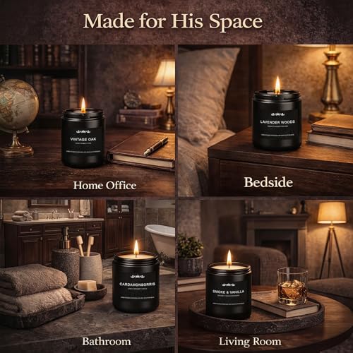 Image of Candle Set for Men, 6 Pack Soy Wax Scented Candles Manly Gift Set, 300H Long Lasting Home Fragrance with Masculine Scents, Gift for Dad, Husband or Boyfriend