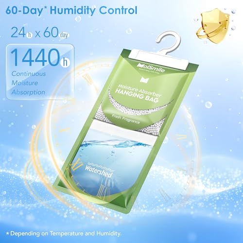Image of Moisture Absorbers 10 Pack Fresh Fragrance, Hanging Closet Dehumidifier Bags, Humidity Absorber, Compact Eliminates Odors Humidity Packs for Car, Bathroom, Bedroom, Basement, 9.8OZ