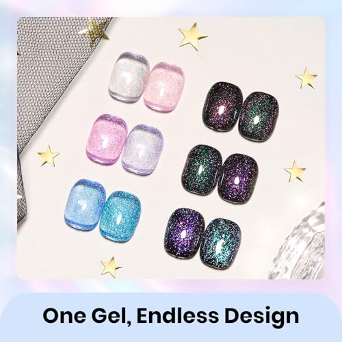 Image of Beetles Chameleon Gel Polish Set - 6 Colors Crushed Diamond Glitter Gel Polish, Sparkle Pink Purple Blue Soak Off UV LED Gel Nail Kit DIY Manicure Spring Gift for Women