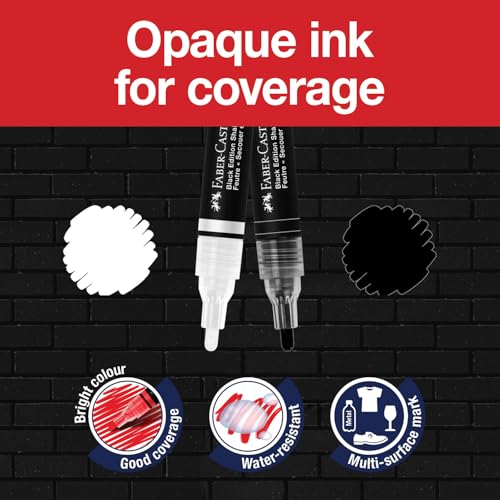 Image of Faber-Castell Black Edition Shake & Paint Acrylic Marker - Black & White Colours, Box of 2 | Dual-Tip, Water-Based, Permanent Paint Markers for Multi-Surface Use | Acrylic pens with double tip (1 mm and 3 mm) for paper, wood, glass, stone and more