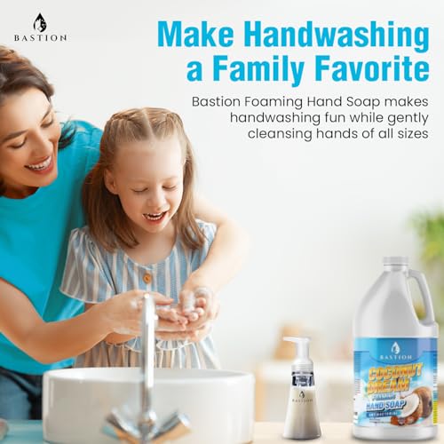 Image of Bastion Antibacterial Foaming Hand Soap - Coconut Dream Hand Wash - Bulk Refill Jug. Coconut Dream Scented. Non-toxic. Made in the USA.(Foaming Dispenser Required) (6) 1 /2 Gallon (384 oz)