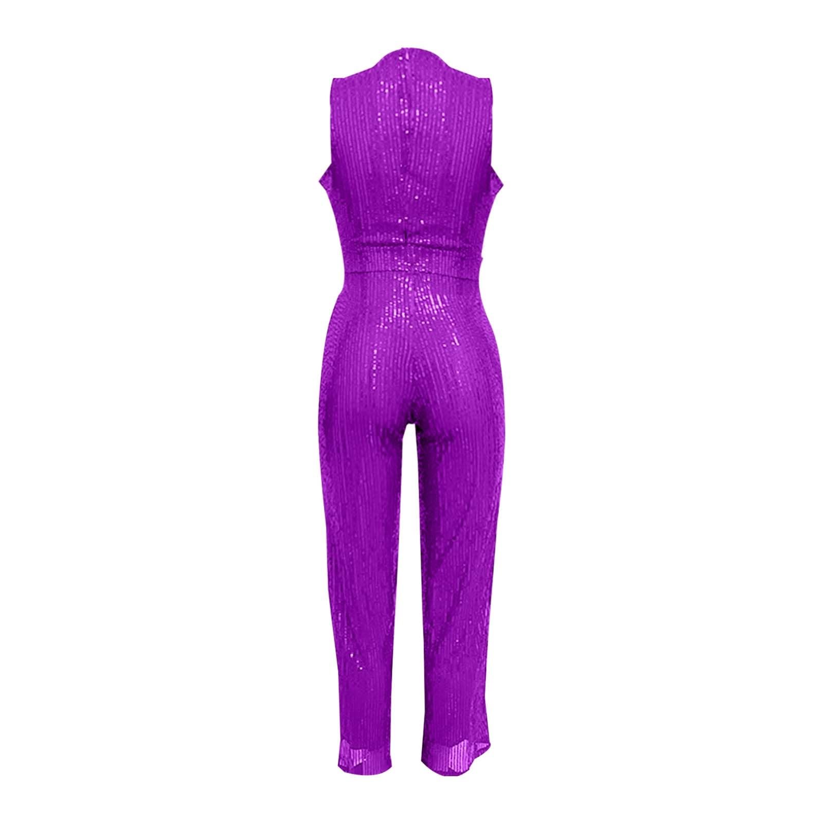Combinaisons Femme à Paillettes- Combinaison Mariage Femme Coupe AjustéE Col Rond sans Manches Taille Haute Jumpsuit Couleur Unie Pas Cher pour SoiréE Bal De Fin D'AnnéE Une PièCe Sequins Bodysuit
