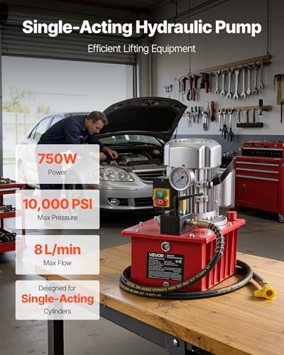 Image of VEVOR Electric Hydraulic Pump, 750W 10,000 PSI, 120V Single Acting Electric Driven Hydraulic Pump Power Pack Unit, with Manual Valve, 2.1 Gallon / 8L, for Punching, Bending, Single Acting Cylinders