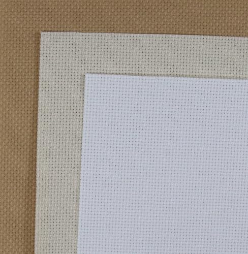 Image of KCS 3 pc of 15 inch x 18 inch(38cmx45cm) Counted Cross Stitch Cotton Aida Cloth Needlework Rolled Fabric Box,16CT,White+Oatmeal+Khaki