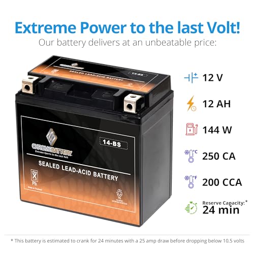 Image of CB CHROMEBATTERY YTX14-BS 200CCA ATV Battery- Rechargeable, Factory sealed, Replacement for Honda TRX 500 420 450 350 300 Rubicon Foreman Rancher