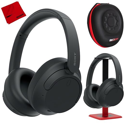 Sony WH-CH720N/B Wireless Noise Cancelling Headphone, Black Bundle with Deco Gear Hard Case + Pro Audio Headphone Stand + Microfiber Cleaning Cloth