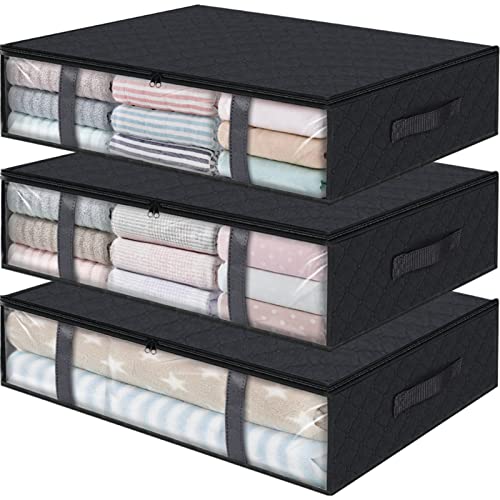 Image of StorageRight Storage Bins Clothes Storage, Foldable Blanket Storage Bags, Under Bed Storage Containers for Organizing, Clothing, Bedroom, Comforter, Closet, Dorm, Quilts, Organizer, 3-Pack Black