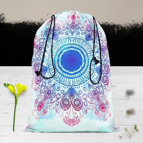 Image of ArtzFolio Ethnic Blue Ornament | Reusable Sack Bag | Bag for Gym, Storage, Vegetable & Travel