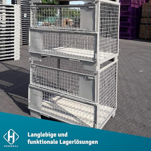 HEMMDAL Euro-Gitterbox mit 2 Doppelvorderwandklappe | 1.500 kg Tragkraft | HxBxT 97 x 124 x 83,5 cm | Grau | 5 x 5 cm Maschenweite | aus Stahl | stapelbar | tauschfähig | Gitterbehälter