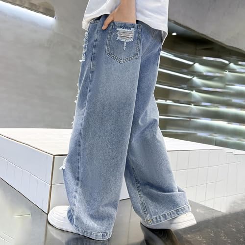 Boys Baggy Straight Jeans Elastic Waist Wide Leg Vintage Jeans Casual Teens Denim Cargo Pants for Kids4