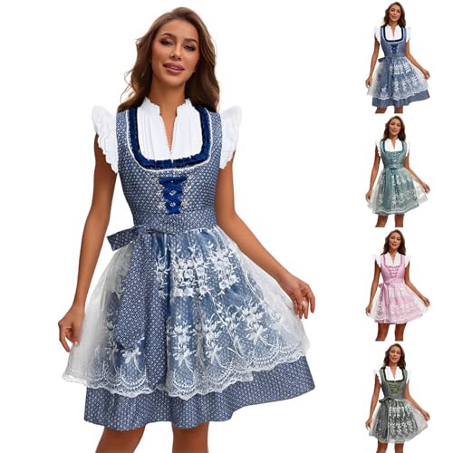 Robe dirndl midi traditionnelle chic ensemble complet avec élégant tablier en dentelle - 2