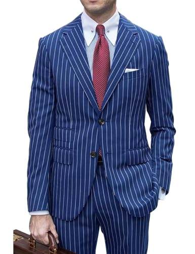 Mens Pinstripe Suit 2 Piece Slim Fit Stripe Suit Wedding Groom Tuxedo Suits