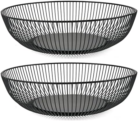 FOCCTS 2 PCS Black Wire Fruit Bowl, Wire Fruit Basket Decorate Fruit Basket Bread Snack Vegetable Storage Basket