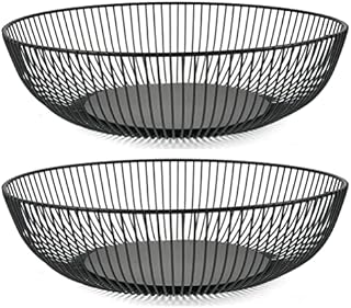 FOCCTS 2 PCS Black Wire Fruit Bowl, Wire Fruit Basket Decorate Fruit Basket Bread Snack Vegetable Storage Basket