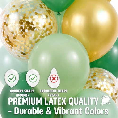 Image of Hiins Balloon Column Kit Set of 2 With Balloons Included - with Base,Pole,Balloon Tower Backdrop Decoration for Wedding, Baby Shower,Birthday Party,Bachelorette Parties (3xJade Green Gold)