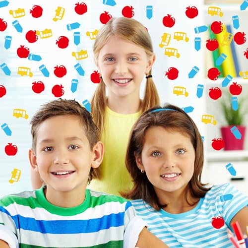 Image of Whaline 300 Pcs Back To School Table Confetti School Bus Apples Pencil Shaped Confetti Yellow Red Blue Table Centerpiece for First Day of School Party Decoration