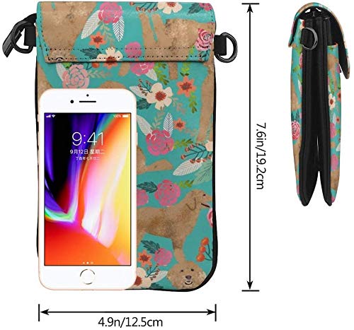 Golden Doodle Floral Dog Women Soft PU Leather Cellphone Purse Wallet Handbag Small Crossbody Shoulder Bag3