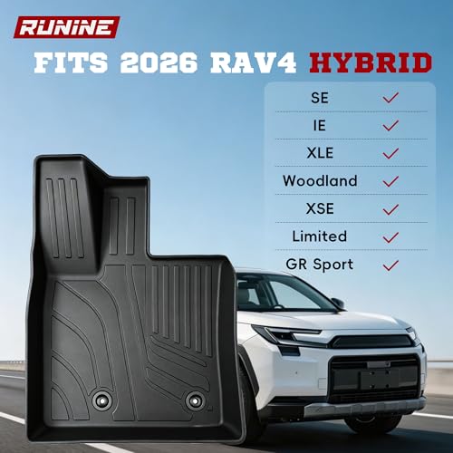 Image of All Weather Floor Mats for 2026 Toyota RAV4 Hybrid Floor Mats Full Set, TPE Car Floor Liners Custom Fit Floor Mats, Trunk Mat, Backrest Mats, Accessories for Toyota RAV4 2026