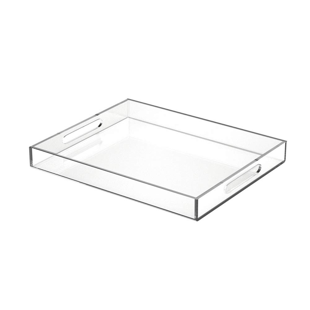 NIUBEE Acrylic Serving Tray 11x14 Inches -Spill Proof- Clear Decorative Tray Organiser for Ottoman Coffee Table Countertop with Handles