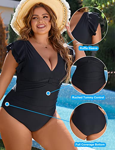 Blooming Jelly Women's Plus Size Swimsuit One Piece Tummy Control Bathing Suit Modest Full Coverage Ruffle Swim Suits3
