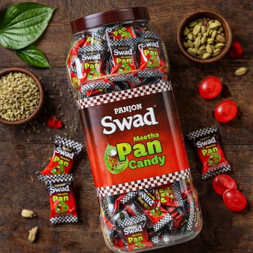 Image of Swad Meetha Paan Candy Toffee | Real Paan Flavour with Kattha, Saunf, Kesar & Mint, Sweet Mukhwas Mouth Freshener, 200 Candy Jar