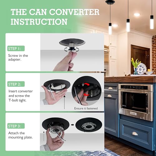 Image of Soliseed 5 /6 inch Recessed Can Light Conversion Kit to Pendant, Black,1 Pack | Instant Recessed Converter for Pendant Lighting, No Tools Needed, Fan compatible, E26 Socket for Kitchen, Island & Bedroom