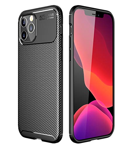 ZSCHAO Coque pour iPhone 12 Pro Fibre de Carbone Silicone Slim Ultra Fine Anti Choc avec Verre trempe TPU Housse Coque Compatible avec iPhone 12 Pro Antichoc Carbon Mate Mat Case Cover Noir Cover