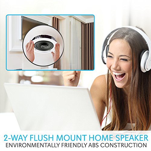 Pyle Pair 8” Bluetooth Flush Mount In-Wall In-Ceiling 2-Way Universal Home Speaker System Spring Loaded Quick Connections Polypropylene Cone Polymer Tweeter Stereo Sound 250 Watts , White,Single. #TOP5