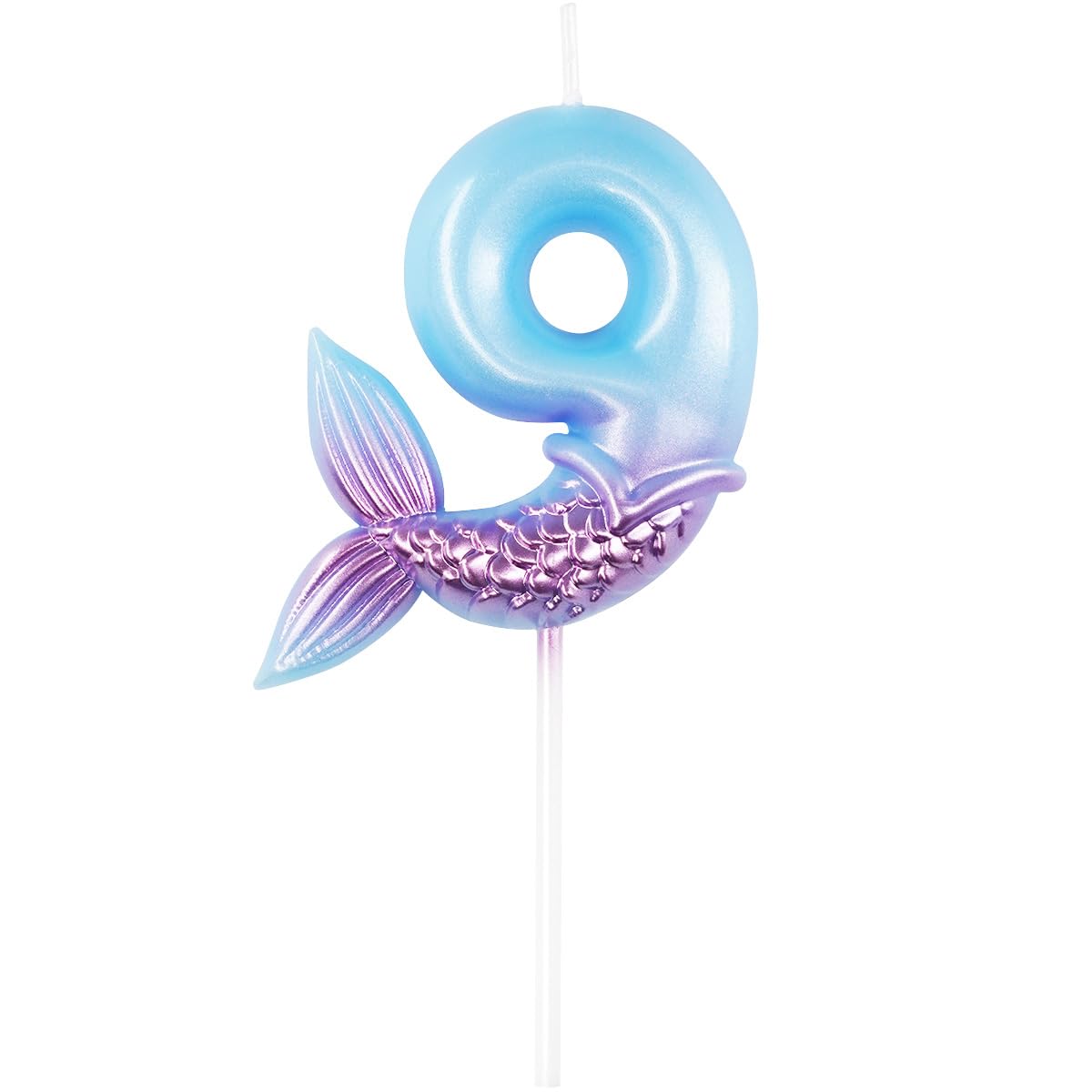 Eusbon Pink And Blue 7Cm Mermaid 9 Number Birthday Candle, Blue Purple Number Candle Cake Number Candles Sea Candles For Party Decoratoin