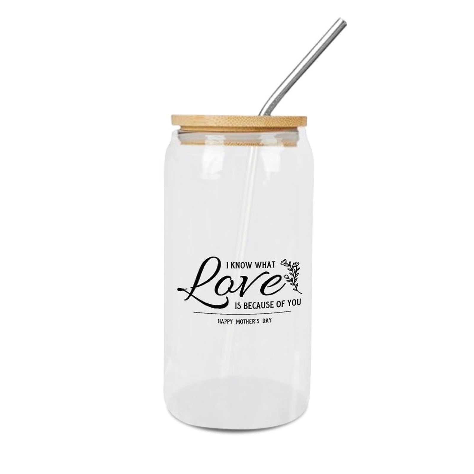 Luckluccy Glasses with Lids And Straws I Know What Love Is Because Of You Glass Cup Drinking Glasses Cups Great For Juicing Coffee Soda Tea 16 OZ