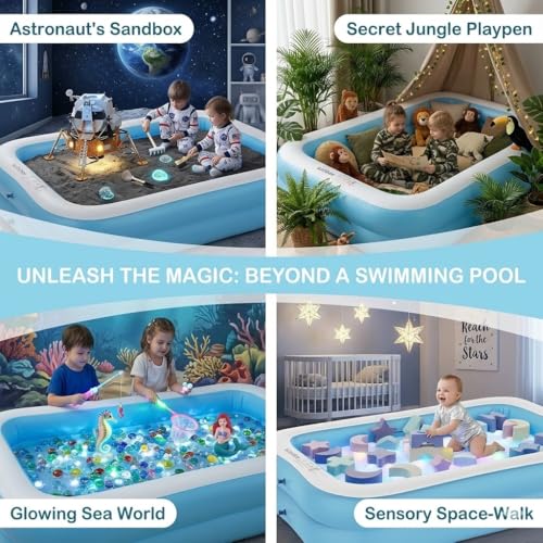 Image of 7 Feet Rectangular Inflatable Pool for Kids & Toddlers | Family Swimming Pool for Backyard | Durable Child-Safe PVC Inflatable Pool, Portable & Easy Inflate