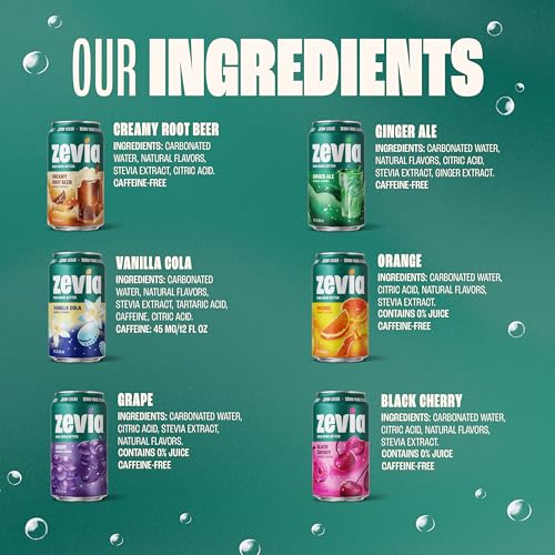 Image of Zevia Zero Sugar Soda, Rainbow Variety Pack, 12 oz Cans (24-Pack) - Naturally Sweetened, Non-GMO Project Verified, Gluten-Free, Vegan