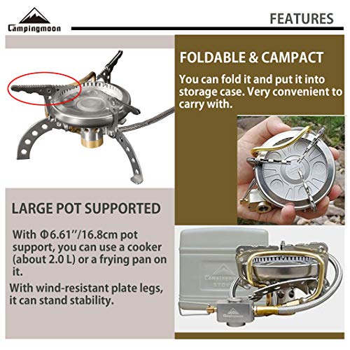 CAMPINGMOON Remote Canister Stove Portable Camping Winter Backpacking Turbo Stove with Preheat Tube & Inverted Holder for EN417 Lindal Valve XD-1