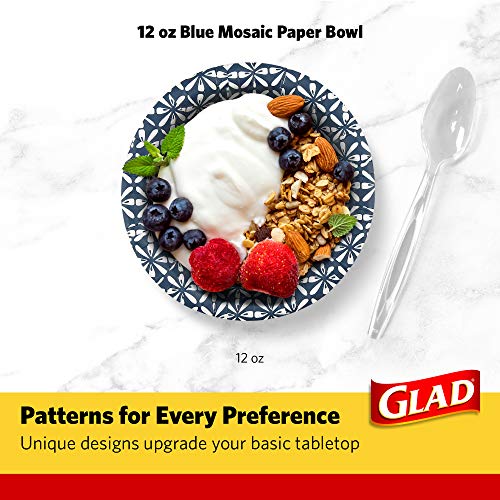 Glad Round Disposable Paper Bowls, Blue Mosaic, 16 Oz, 50 Count, 6-Pack - image 6