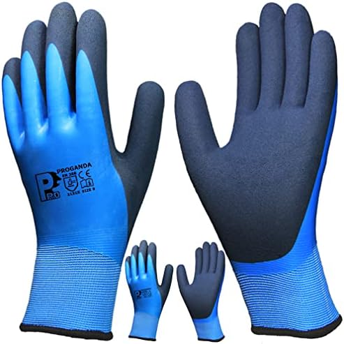 PROGANDA 2 Pairs Waterproof Work Gloves Superior Grip Double Latex Coating Durable Fit for Gardening Outdoor Fishing Car Cleaning Multipurpose 8/Medium 2 Pairs