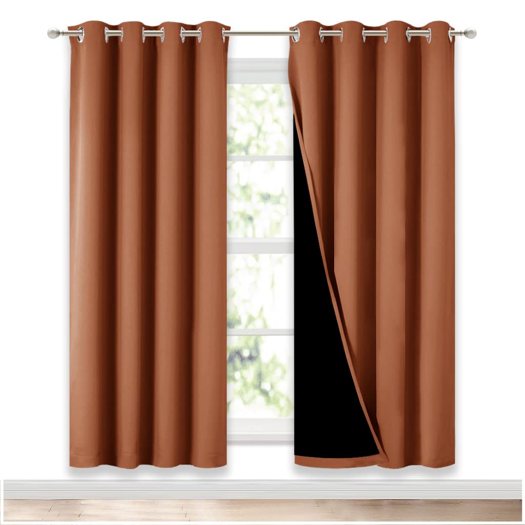 NICETOWN 100% Blackout Window Curtain Panels, Full Light Blocking Drapes with Black Liner for Nursery, 72-inch Drop Thermal Insulated Draperies (Burnt Orange, 2 Pieces, 52-inch Wide Per Panel)