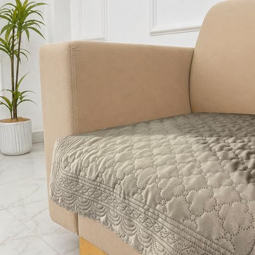 Image of Homerz Premium Petal Charm Sofa Cover | Embossed Floral Pattern | Soft Touch, Anti-Dust & Easy Wash Fabric Cloth, Washable and Durable (Beige, 1 Seater, Only Seat Cover)