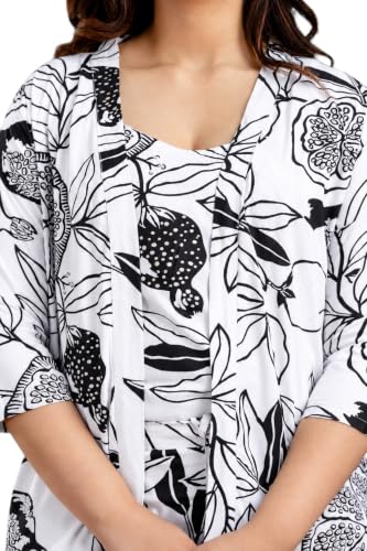 Image of Women's Printed Nightsuit Pajama with Top with Long Gown Lightweight Soft & Comfy Sleepwear for Girls & Women