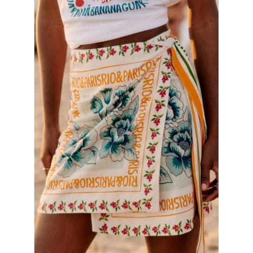 Ainangua Womens Summer Floral Wrap Short Skirt Knot Side Bodycon A Line Beach Flowy Mini Skirt with Belt2