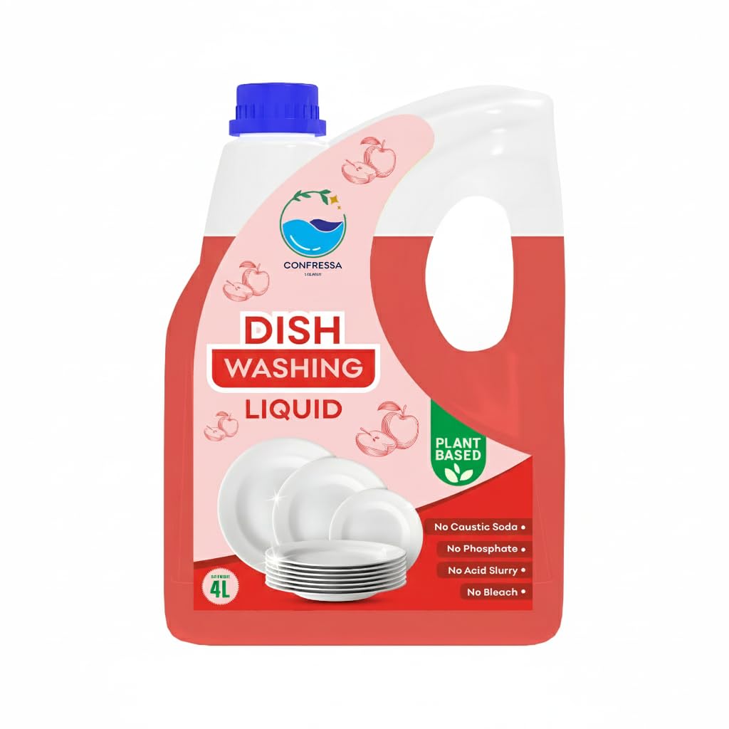 Confressa® Organic Dishwash Liquid | 4 Litres | Lemon Fragrance | Natural, Plant Based & Eco-Friendly | Removes Tough Grease, Soft on Hands (Red, 4 L)-image-4