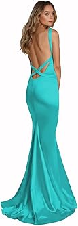 Backless Mermaid Prom Gowns Satin Bridesmaid Dresses for Women V Neck Formal Wedding Party Dress Turquoise