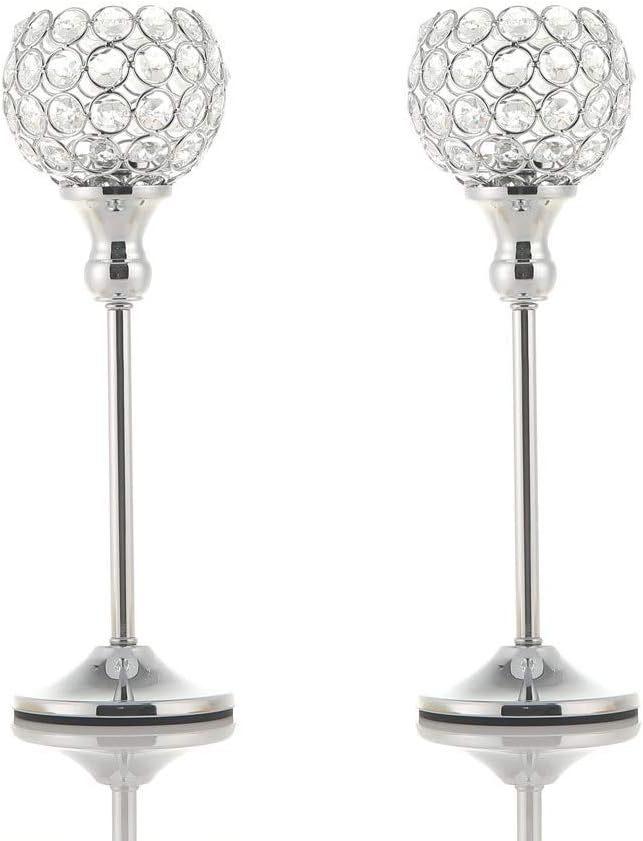 VINCIGANT Crystal Silver Candle Holders,Candlestick Holders,Crystal Tea
