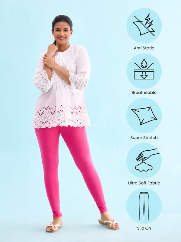 Image of GO COLORS Soft Cotton Stretch Ankle Length Leggings for Women | Breathable