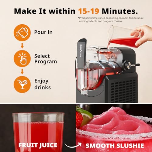 Ecoviva Slushie Machine 88 oz Color-Screen Slushy Machine, Professional Frozen Drink Maker, Flashfreezing Technology, No Ice Needed, 5 Preset Settings, Margarita, Cocktails, Milk Shake, Frappé, Black